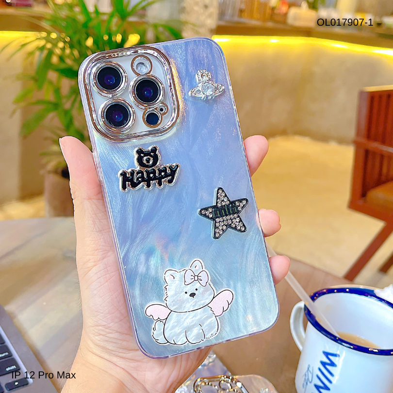 Ốp IP 12 Pro Max vân sóng bạc sticker nổi