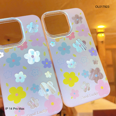 ** Ốp IP 14 Pro Max vân ánh sóng hoa 5 cánh nền hồng Good Lucky