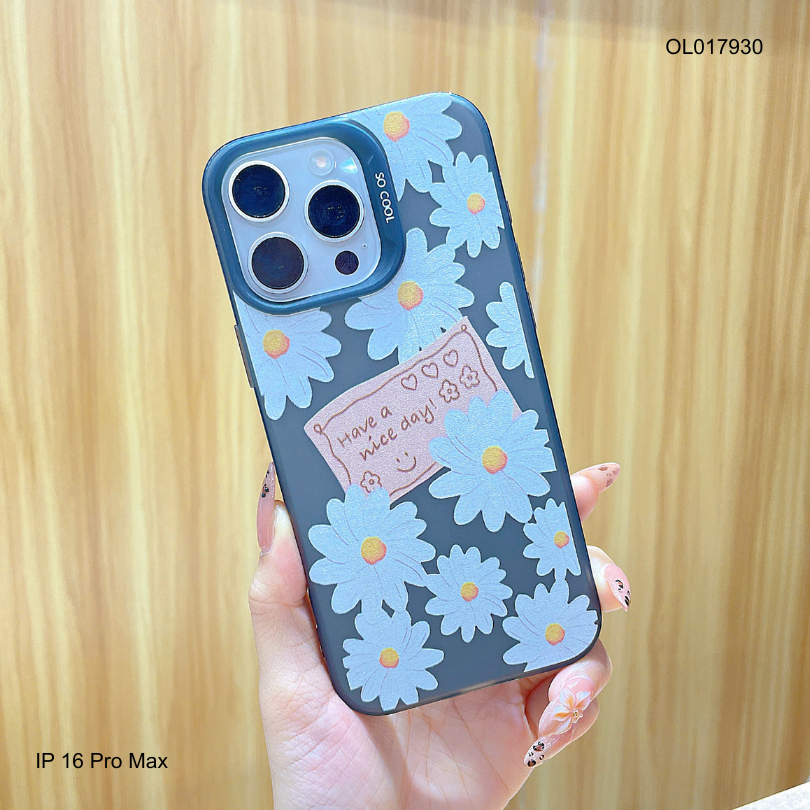 ** Ốp IP 16 Pro Max lưng nhám nhiều hoa cúc lớn