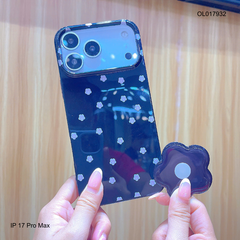 ** Ốp IP 17 Pro Max dẻo đen hoa nhí hồng kèm pop socket