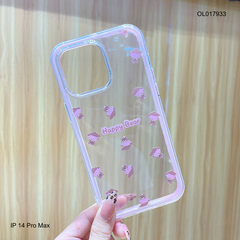Ốp IP 14 Pro Max lưng trong nhiều gấu mini viền hồng 2 màu