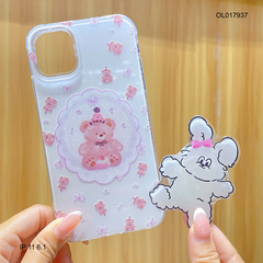 ** Ốp IP 11 6.1 nhiều gấu nơ tím nền trắng kèm pop socket