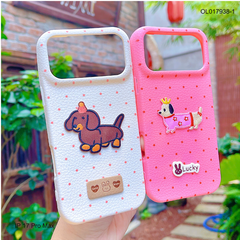 ** Ốp IP 17 Pro Max vân sần chấm bi đính cún thêu