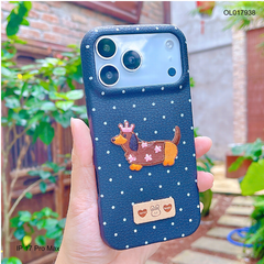 ** Ốp IP 17 Pro Max vân sần chấm bi đính cún thêu