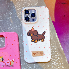 ** Ốp IP 15 Pro Max vân sần chấm bi đính cún thêu
