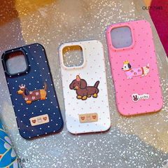 ** Ốp IP 13 6.1 vân sần chấm bi đính cún thêu