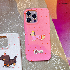 ** Ốp IP 12 Pro Max vân sần chấm bi đính cún thêu