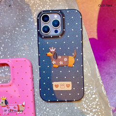 ** Ốp IP 12 Pro Max vân sần chấm bi đính cún thêu