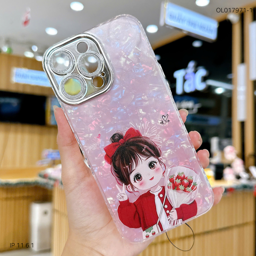 Ốp IP 16 Pro Max lưng thạch anh cam nhũ in hình