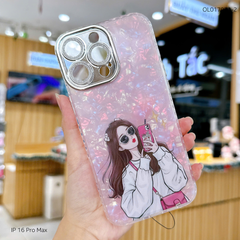 Ốp IP 16 Pro Max lưng thạch anh cam nhũ in hình