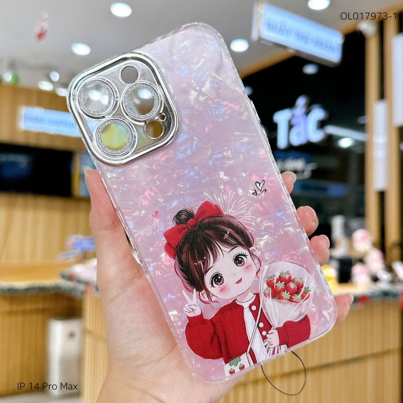 Ốp IP 14 Pro Max lưng thạch anh cam nhũ in hình