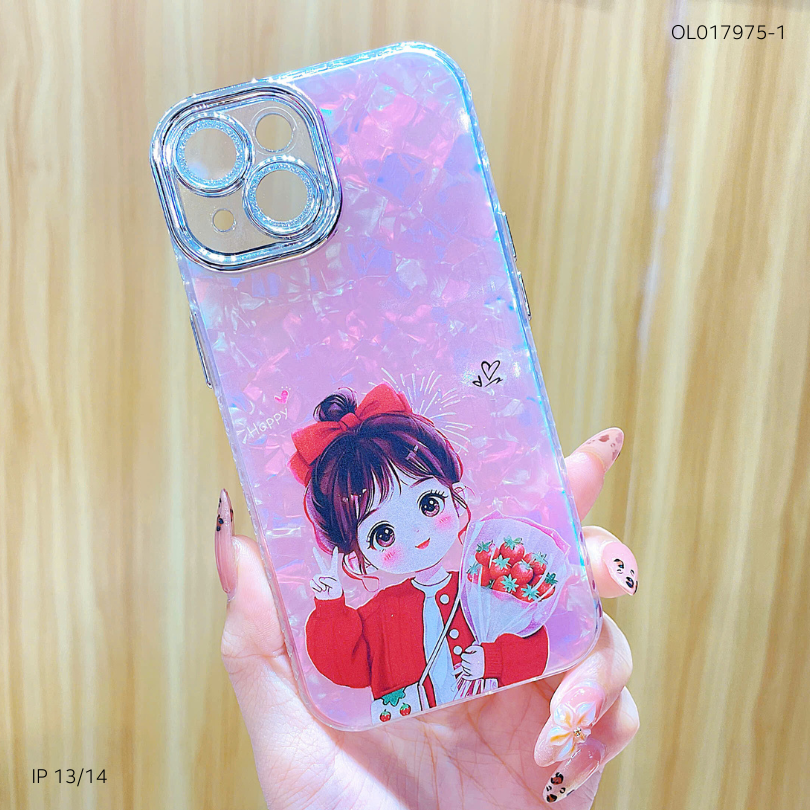 Ốp IP 13/14 lưng thạch anh cam nhũ in hình