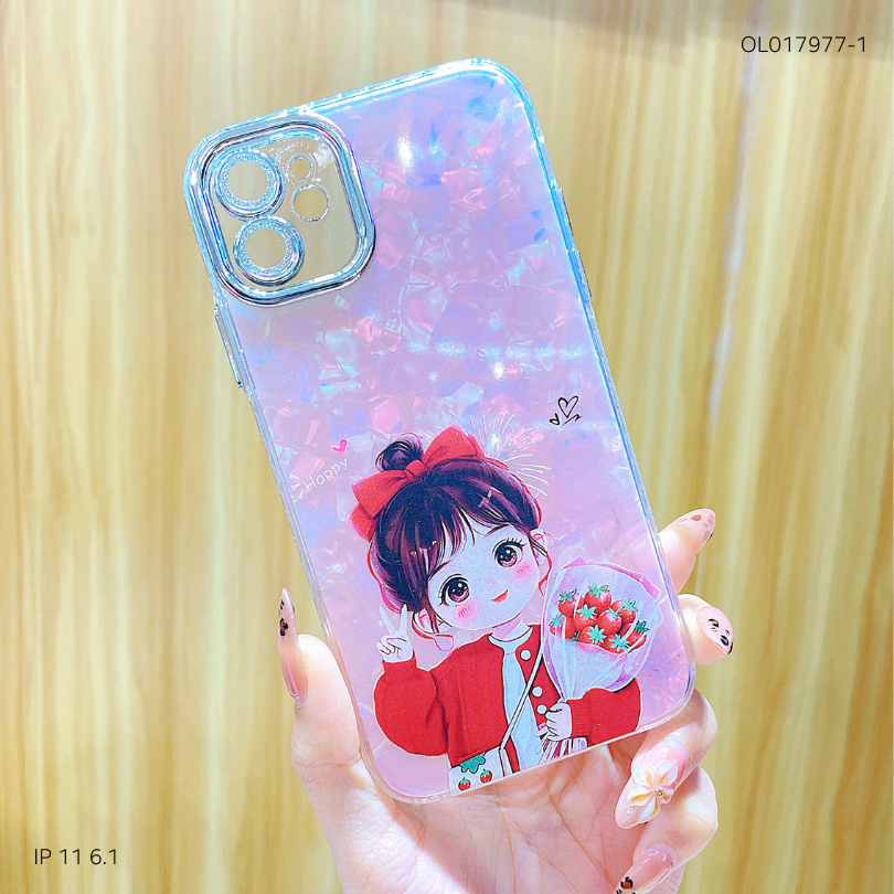 Ốp IP 11 6.1 lưng thạch anh cam nhũ in hình
