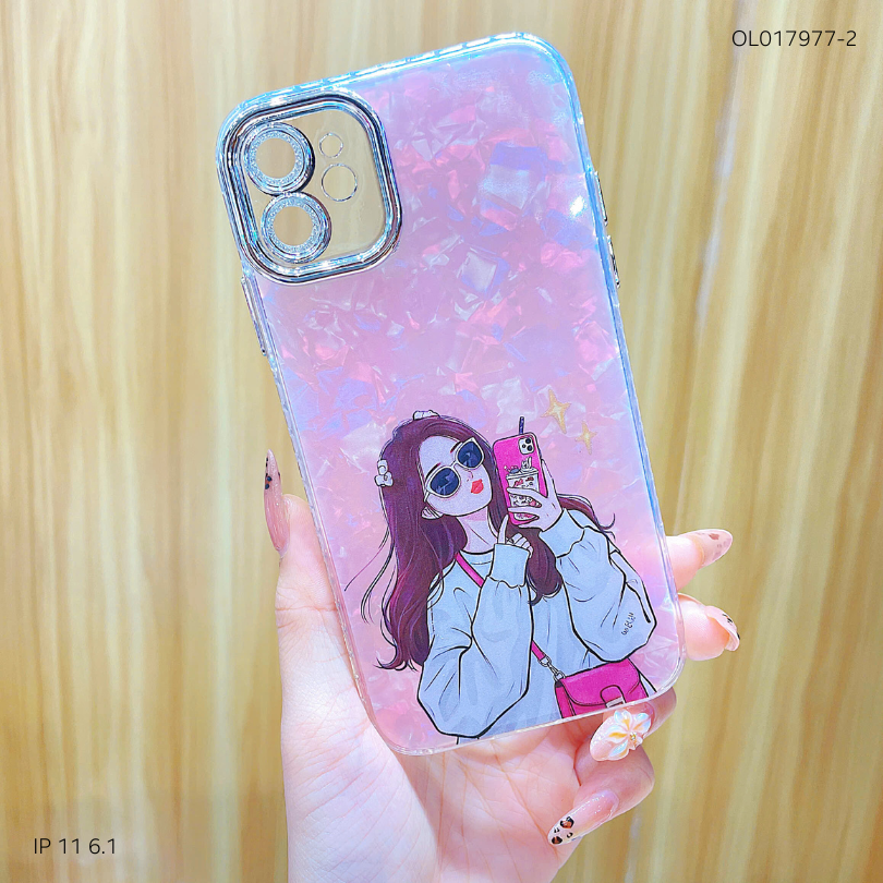 Ốp IP 11 6.1 lưng thạch anh cam nhũ in hình