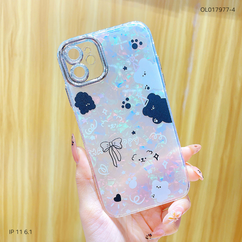 Ốp IP 11 6.1 lưng thạch anh cam nhũ in hình