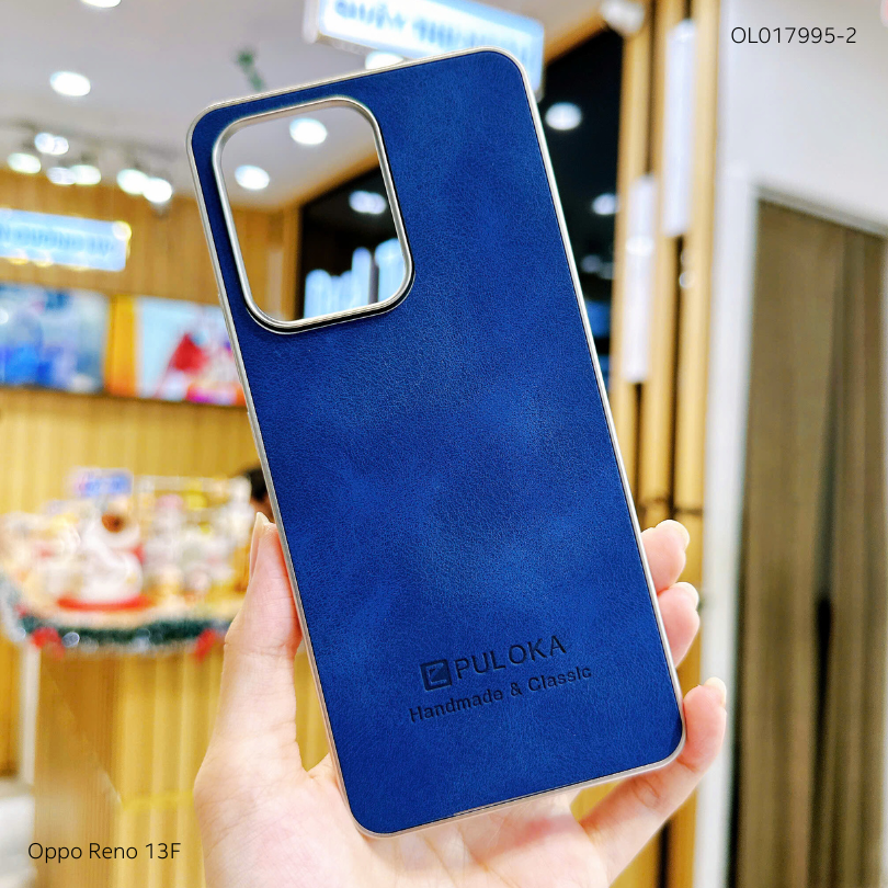Ốp Reno 13F vân giả da Puloka viền xi dẻo