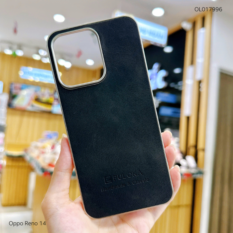 Ốp Reno 14 vân giả da Puloka viền xi dẻo