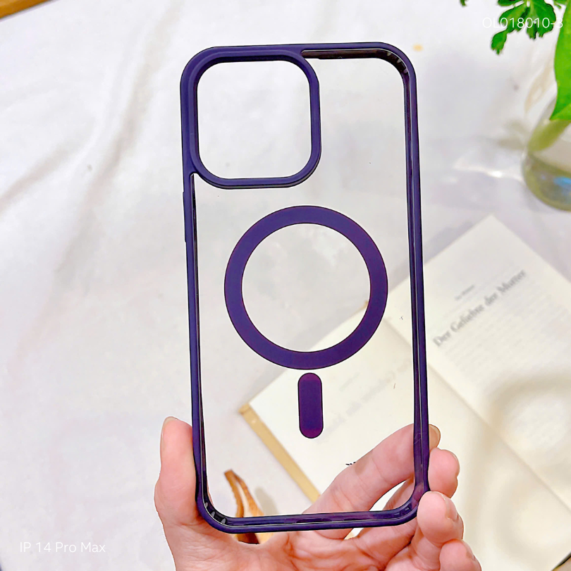 Ốp IP 14 Pro Max lưng cứng magsafe viền màu