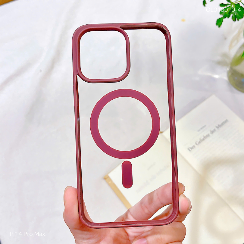 Ốp IP 14 Pro Max lưng cứng magsafe viền màu