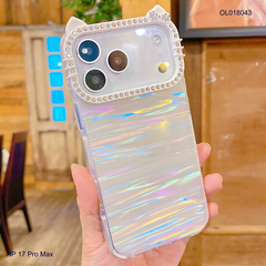 ** Ốp IP 17 Pro Max lưng thạch anh viền Kitty đính đá
