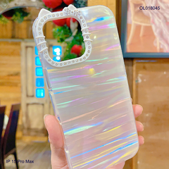 ** Ốp IP 15 Pro Max lưng thạch anh viền Kitty đính đá