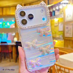 ** Ốp IP 17 Pro Max lưng thạch anh charm nổi viền Kitty đính đá