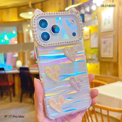 ** Ốp IP 17 Pro Max lưng thạch anh charm nổi viền Kitty đính đá