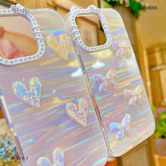 ** Ốp IP 13 6.1 lưng thạch anh charm nổi viền Kitty đính đá