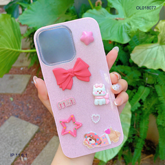 Ốp IP 11 6.1 lưng nhũ kim tuyến sticker nổi cún nơ hồng