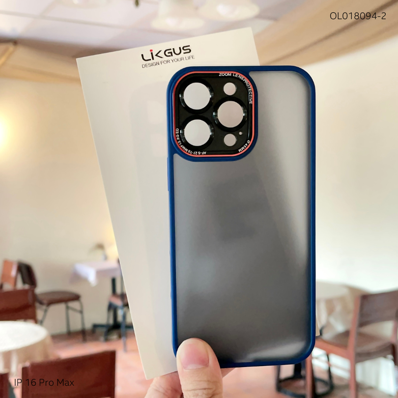 Ốp IP 16 Pro Max Likgus lưng nhám viền camera đỏ