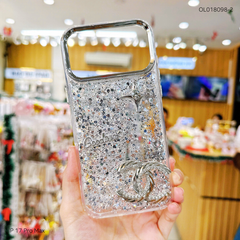 ỐP IP 17 Pro Max nhũ kim tuyến trắng sticker nổi