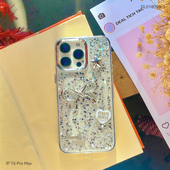 ỐP IP 15 Pro Max nhũ kim tuyến trắng sticker nổi