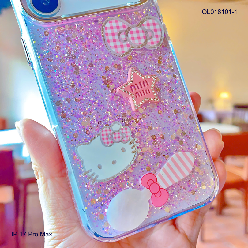 ỐP IP 17 Pro Max nhũ kim tuyến hồng sticker nổi