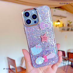 ỐP IP 13 Pro Max nhũ kim tuyến hồng sticker nổi