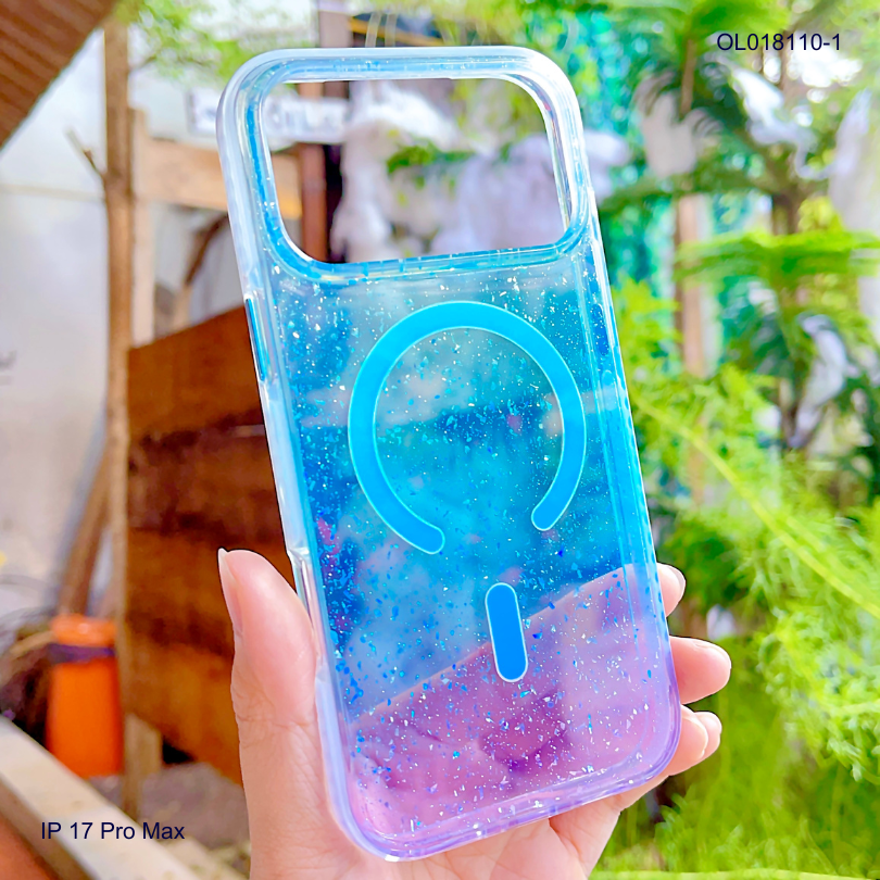 ** Ốp IP 17 Pro Max Ravaka nhũ kim tuyến magsafe loang màu