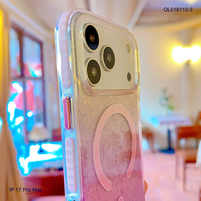** Ốp IP 17 Pro Max Ravaka nhũ kim tuyến magsafe loang màu