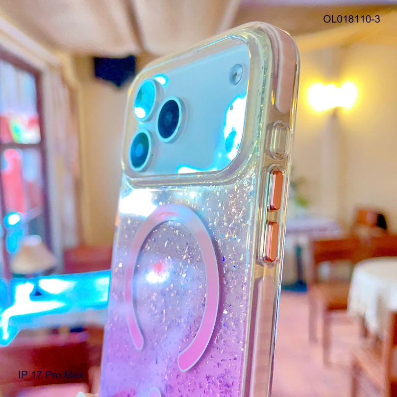 ** Ốp IP 17 Pro Max Ravaka nhũ kim tuyến magsafe loang màu