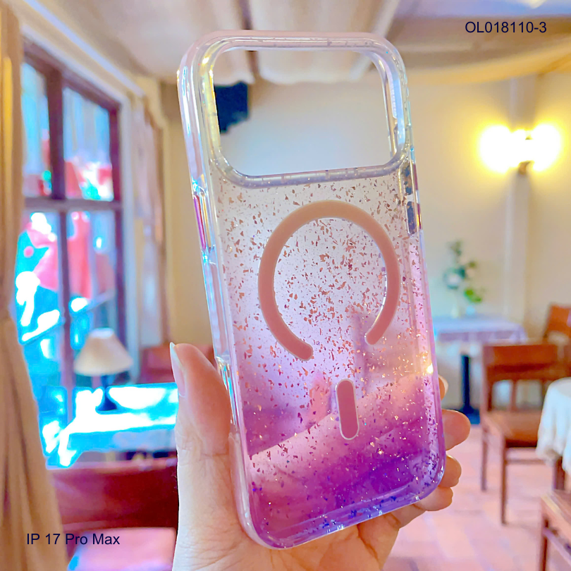 ** Ốp IP 17 Pro Max Ravaka nhũ kim tuyến magsafe loang màu