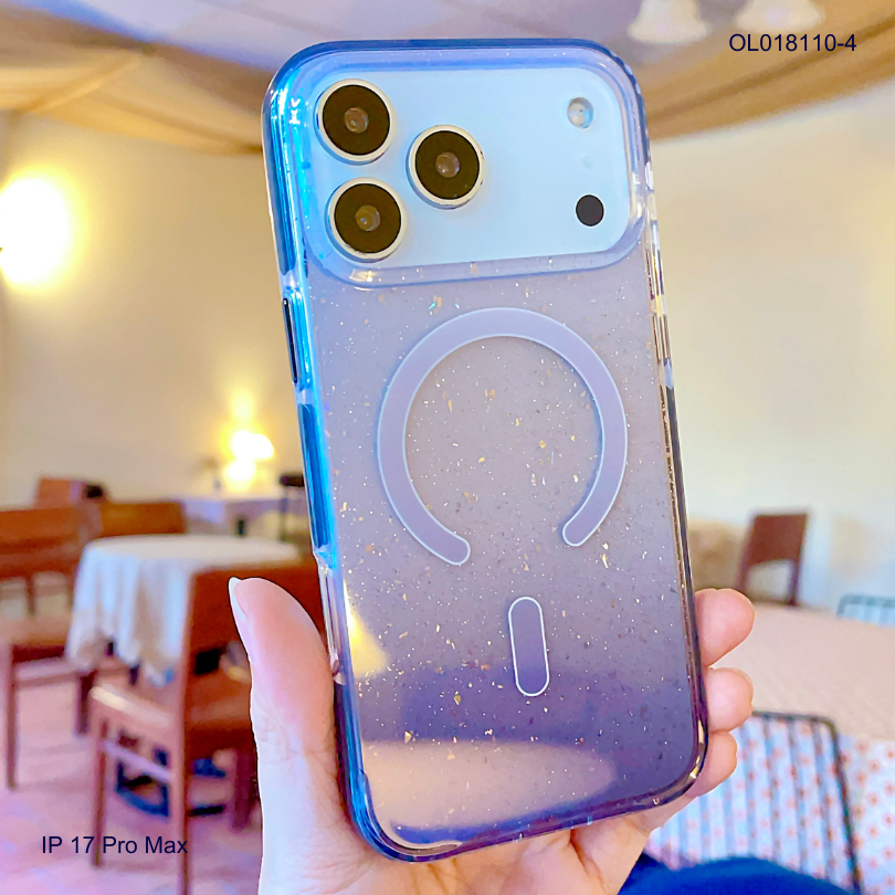 ** Ốp IP 17 Pro Max Ravaka nhũ kim tuyến magsafe loang màu