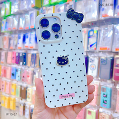 ** Ốp IP 15 6.1 vân sần chấm bi sticker nổi Kitty và nơ