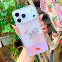 Ốp IP 17 Pro Max lưng dẻo charm nơ viền đính đá nhiều hình