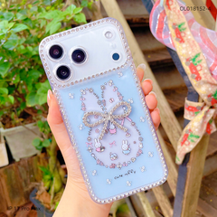 Ốp IP 17 Pro Max lưng dẻo charm nơ viền đính đá nhiều hình