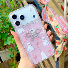 Ốp IP 17 Pro Max lưng dẻo charm nơ viền đính đá nhiều hình