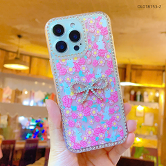 Ốp IP 16 Pro Max lưng dẻo charm nơ viền đính đá nhiều hình