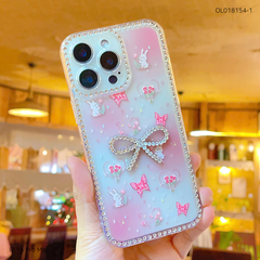 Ốp IP 15 Pro Max lưng dẻo charm nơ viền đính đá nhiều hình