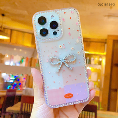 Ốp IP 15 Pro Max lưng dẻo charm nơ viền đính đá nhiều hình