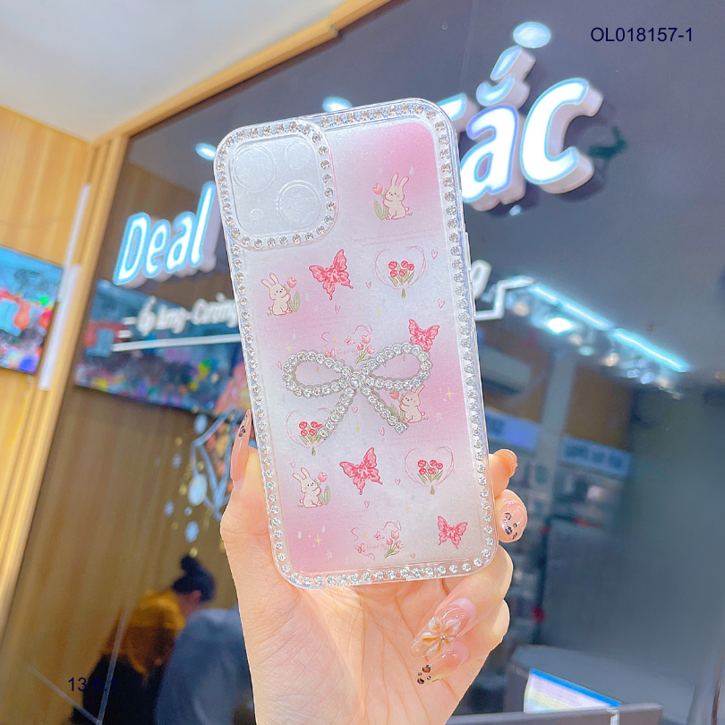Ốp IP 13 6.1 lưng dẻo charm nơ viền đính đá nhiều hình