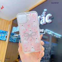 Ốp IP 13 6.1 lưng dẻo charm nơ viền đính đá nhiều hình