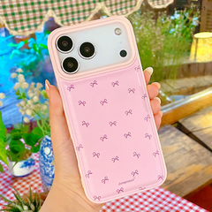 ** Ốp IP 17 Pro Max vân da phồng viền dẻo hồng