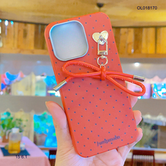 ỐP IP 15 6.1 vân sần chấm bi charm nơ dây